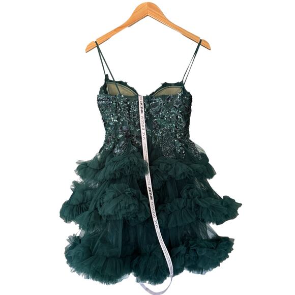 Mac Duggal 20645 Embellished Tulle Mini‎ Dress Hunter Green Size 2 NWT - Picture 5 of 10
